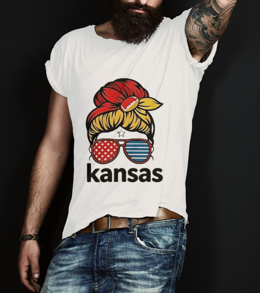 Kansas City Chiefs Royals Football Game Day Messy Bun Girl T-Shirt