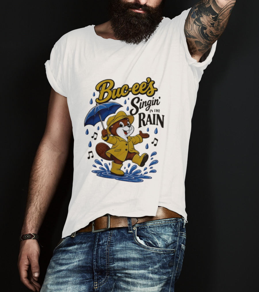 Buc Ee's Singin In The Rain Umbrella Beaver Cheerful Splash T-Shirt
