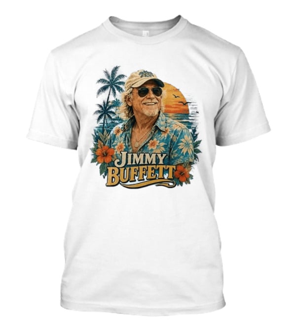Jimmy Buffett Tropical Vibes Sunset And Palm Trees Floral T-Shirt
