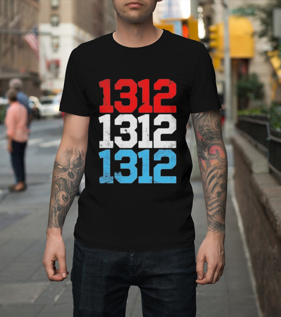1312 ACAB Distressed Protest Red White Blue Stacked T-Shirt