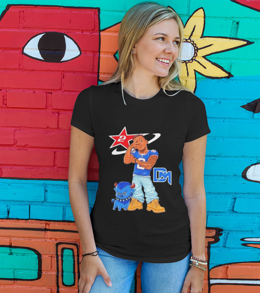 DJ Moore No 2 Buffalo Bills Cartoon Player With Buffalo And Red Star T-Shirt