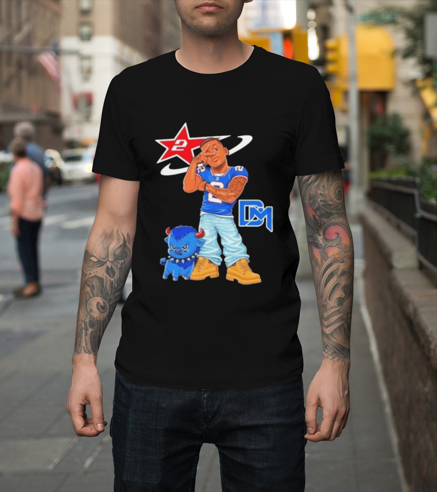 DJ Moore No 2 Buffalo Bills Cartoon Player With Buffalo And Red Star T-Shirt