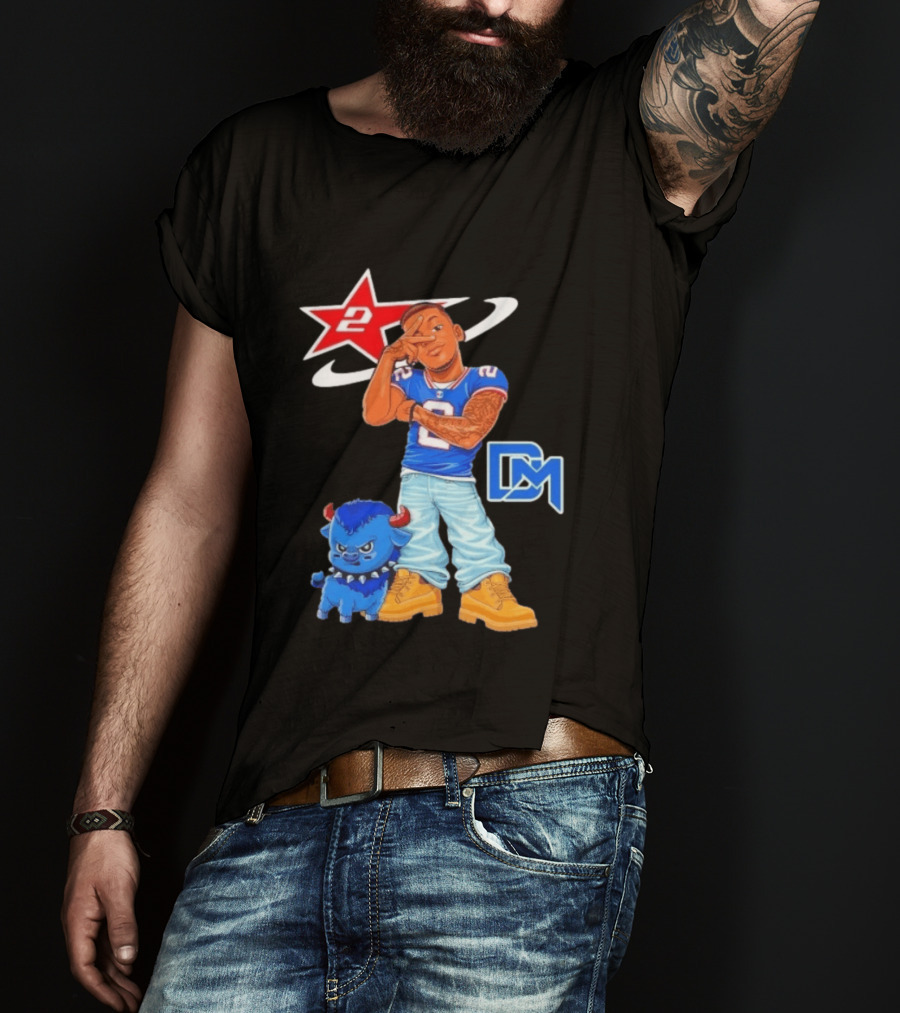 DJ Moore No 2 Buffalo Bills Cartoon Player With Buffalo And Red Star T-Shirt