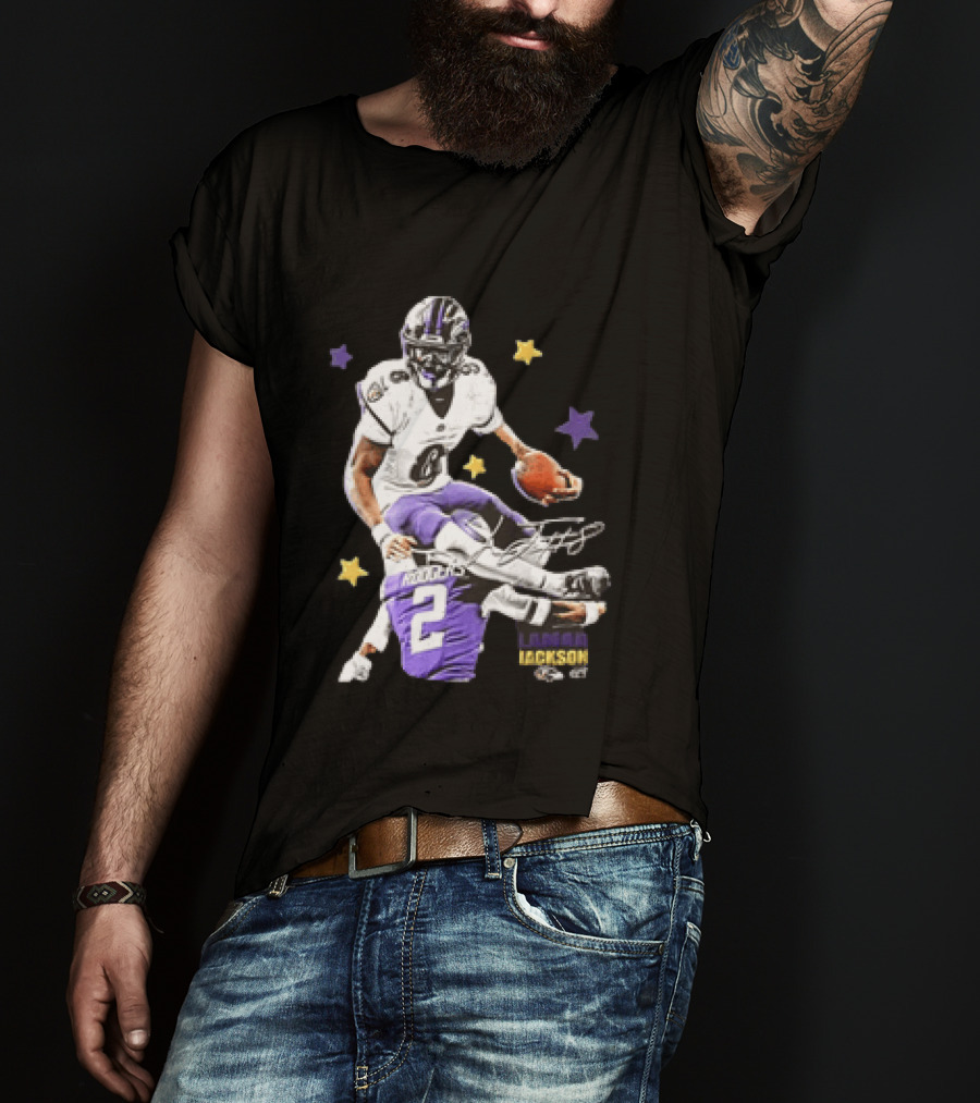 Lamar Jackson Baltimore Ravens Stars Rodgers 2 NFL T-Shirt