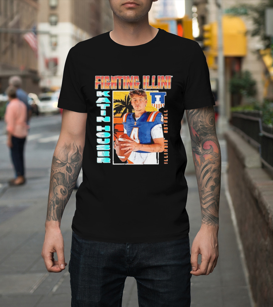 Fighting Illini Katin Houser Illinois Football Distressed Palm Tree T-Shirt