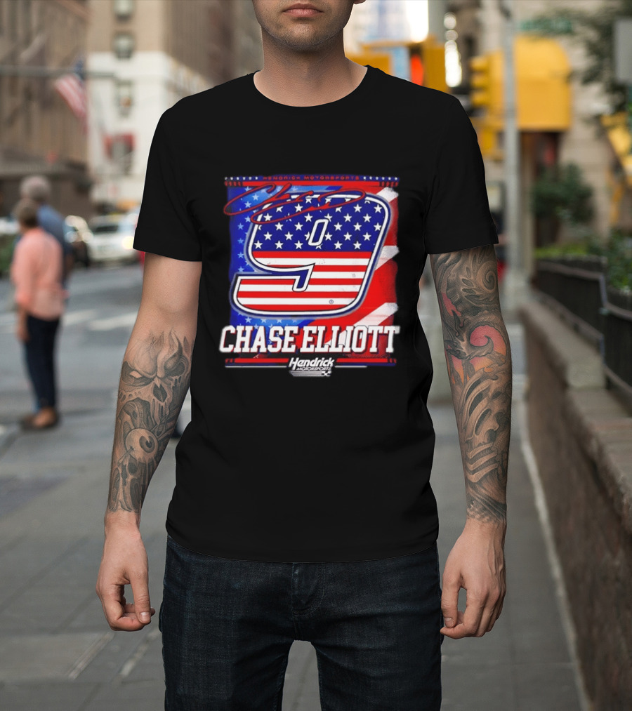 Chase Elliott 9 Hendrick Motorsports American Flag Racing T-Shirt