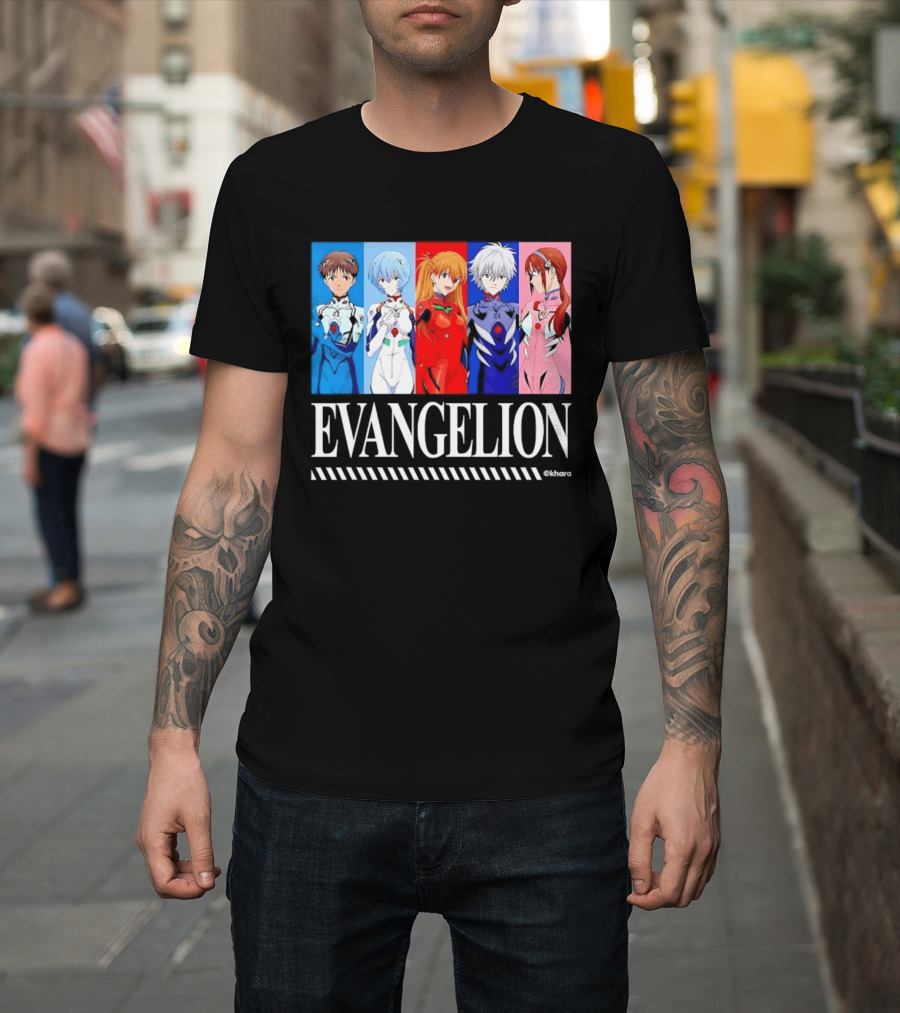 Evangelion Group Shinji Ikari Rei Asuka Kaworu Mari Characters Anime Series T-Shirt
