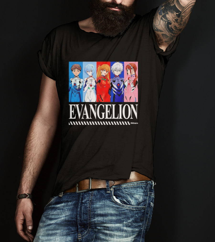 Evangelion Group Shinji Ikari Rei Asuka Kaworu Mari Characters Anime Series T-Shirt