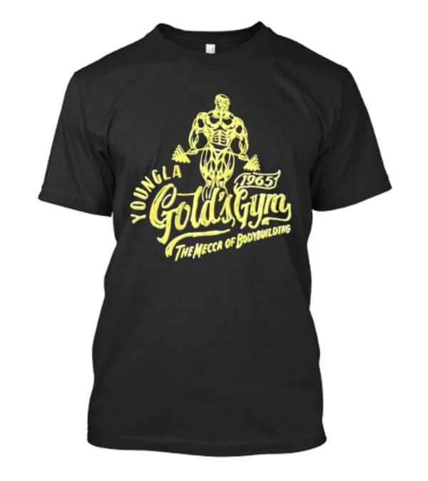 Youngla Golds Gym 1965 The Mecca Of Bodybuilding Muscular Man Holding Barbell T-Shirt