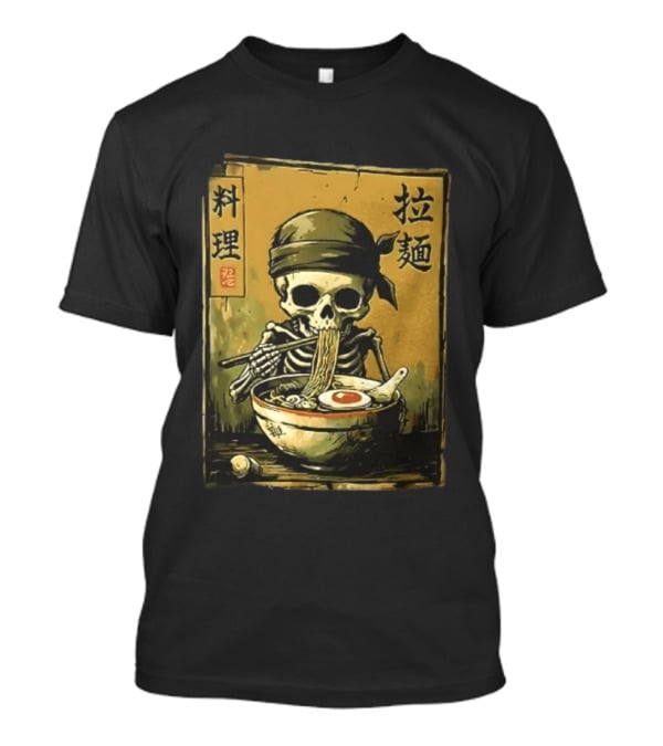 Skeleton Ramen Eating Kanji Cooking Noodles T-Shirt