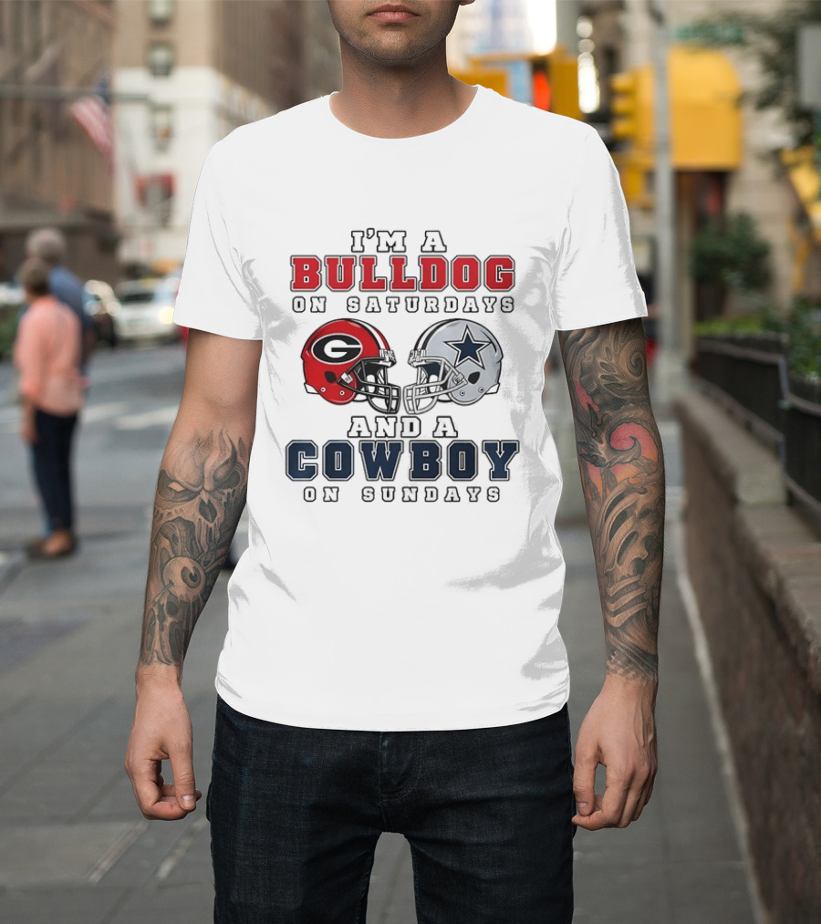 I'm A Bulldog On Saturdays And A Cowboy On Sundays Football Helmets T-Shirt