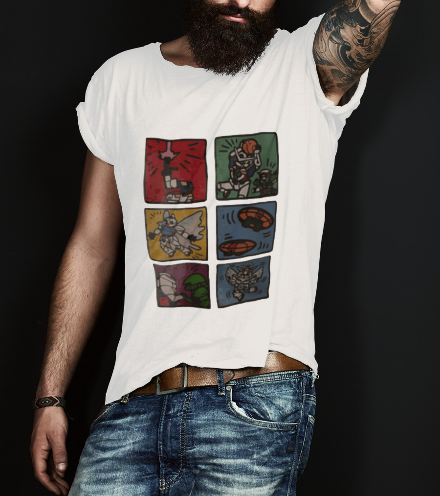 Keith Haring Japanese Mecha Robot Comic Panels Pop Cartoon T-Shirt