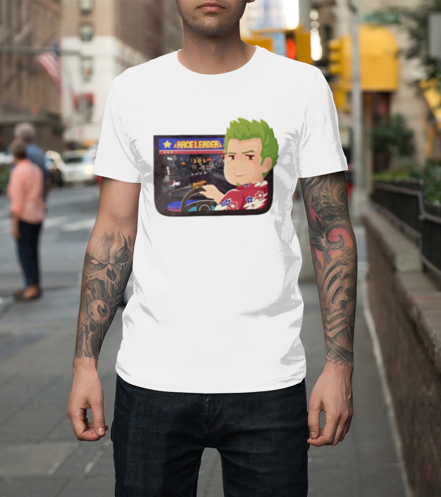 Race Leader Arcade Game Green Hair Cartoon Driver T-Shirt