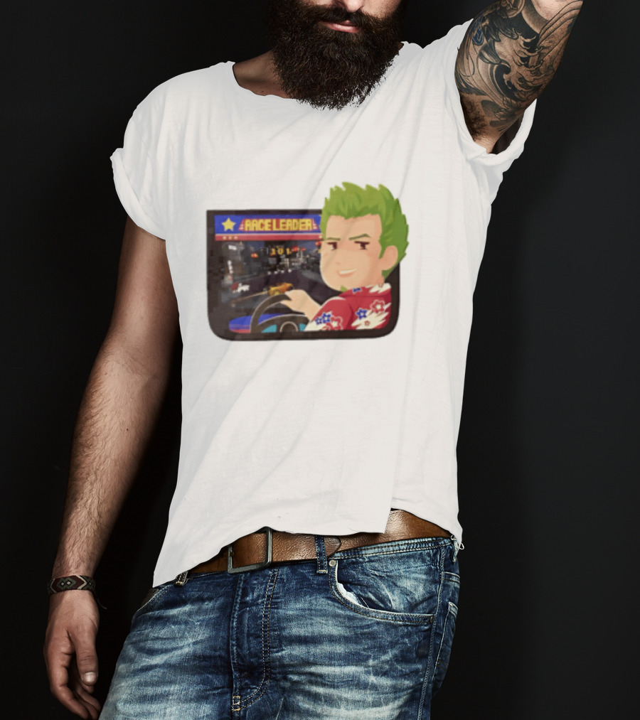 Race Leader Arcade Game Green Hair Cartoon Driver T-Shirt