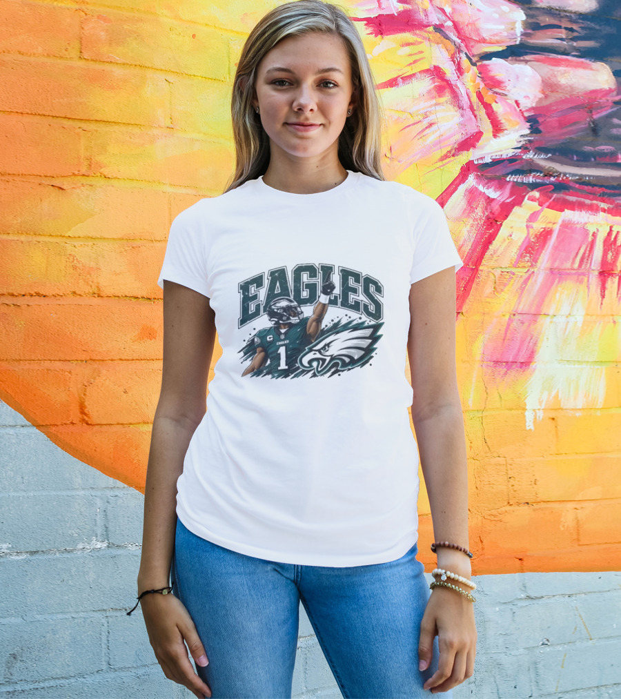 Eagles Quarterback Number One Victory Celebration Football T-Shirt