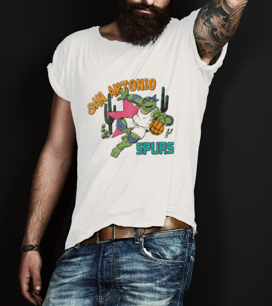 San Antonio Spurs Cartoon Turtle Dribbling Basketball Cacti T-Shirt