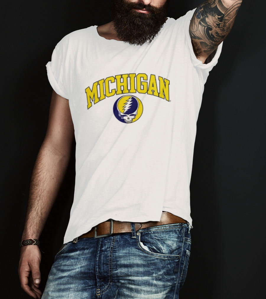 Michigan Wolverines Grateful Dead 2026 Collaboration Lightning Skull T-Shirt