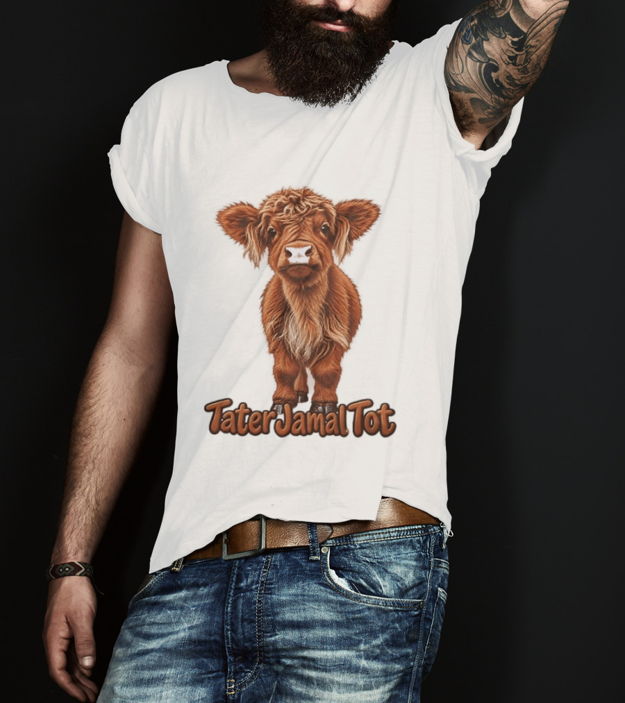 TaterJamal Tot Highland Cow Farm Animal Cute Brown Calf T-Shirt