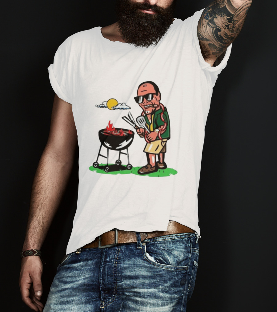Tony Soprano Grilling Sausages Cartoon Funny BBQ Scene T-Shirt
