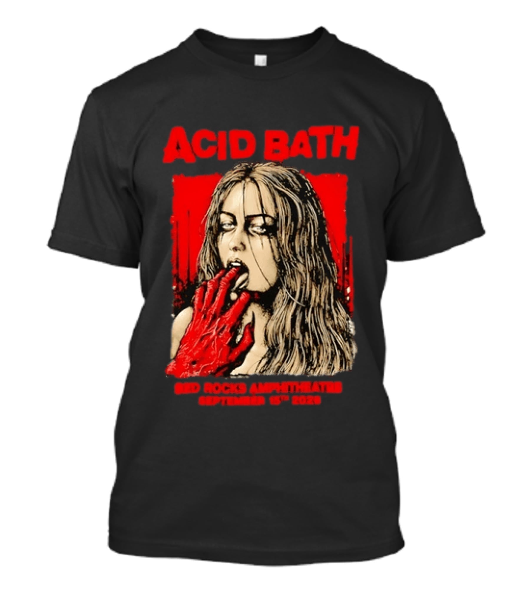 Acid Bath Red Rocks Amphitheatre September 15th 2026 Graphic With Distressed Woman And Hand T-Shirt