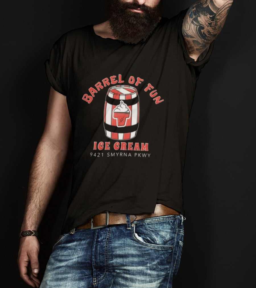Barrel Of Fun Ice Cream Red White Striped Barrel 9421 Smyrna Pkwy T-Shirt