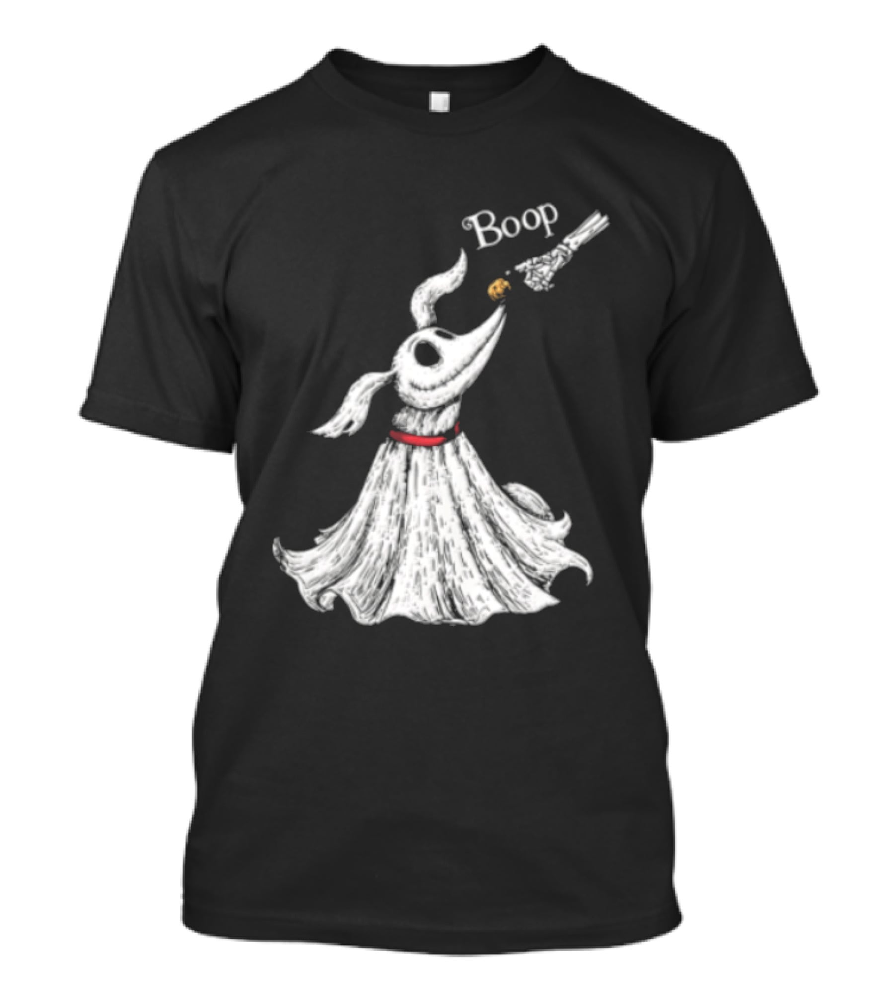 Boop Skeletal Hand Touching Pumpkin Nose With Ghostly Dog Line Sketch T-Shirt