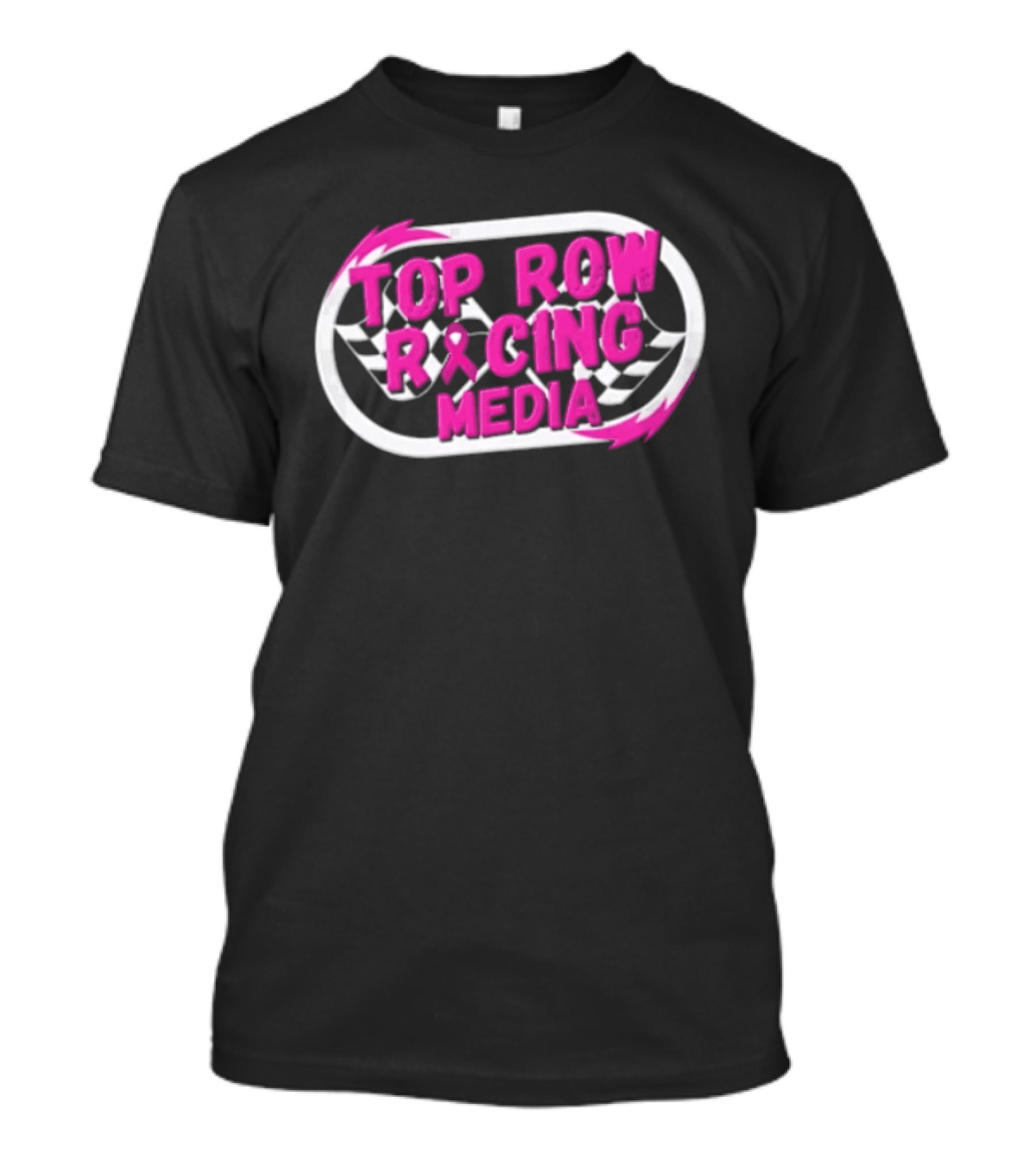 Top Row Racing Media Pink Checkered Flags Ribbon T-Shirt