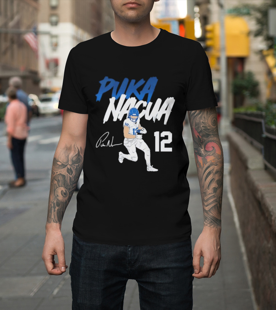 Puka Nacua Los Angeles Rams Football Player 12 Signature And Action Pose T-Shirt