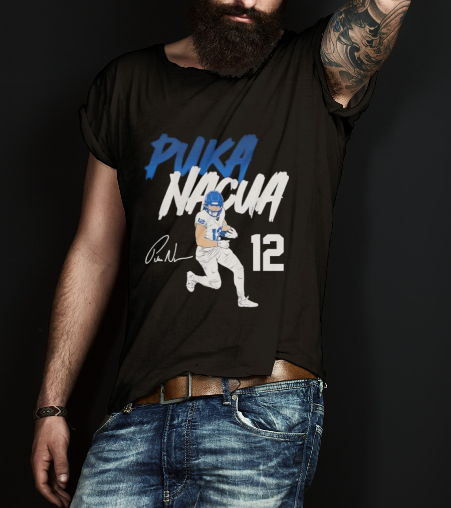 Puka Nacua Los Angeles Rams Football Player 12 Signature And Action Pose T-Shirt