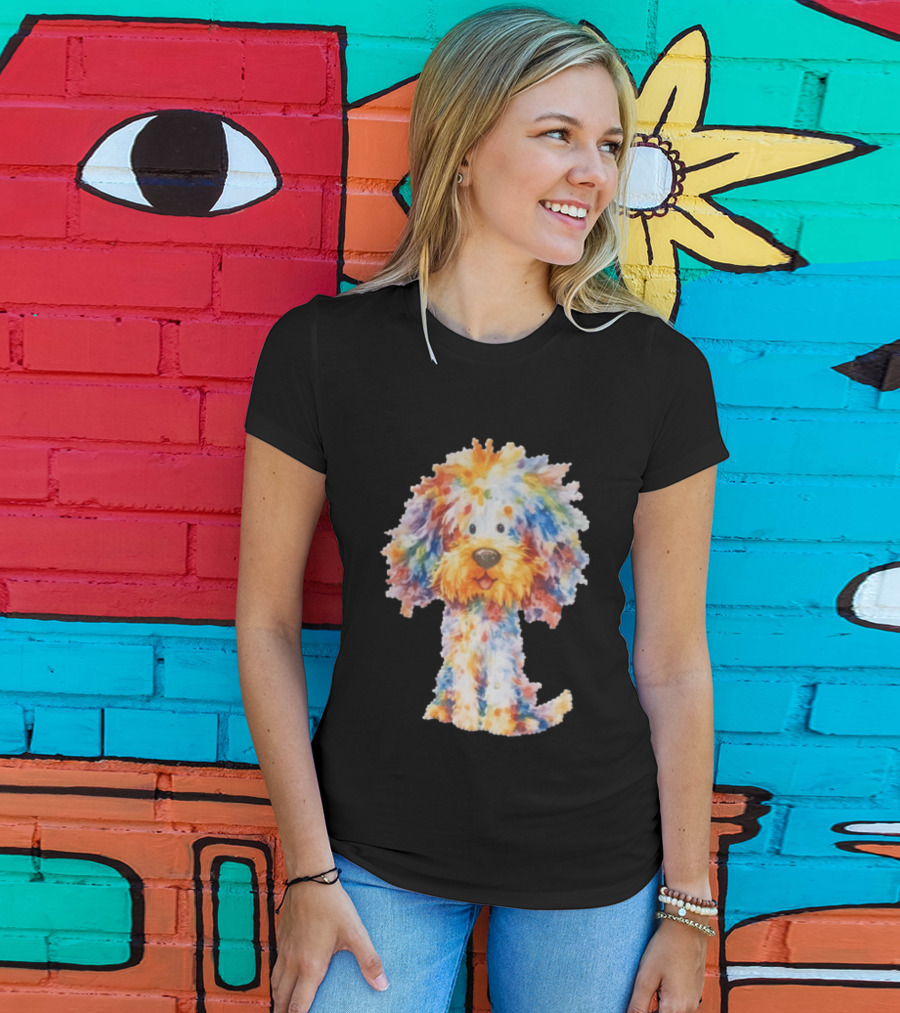 Watercolor Fluffy Dog Colorful Brushstrokes T-Shirt