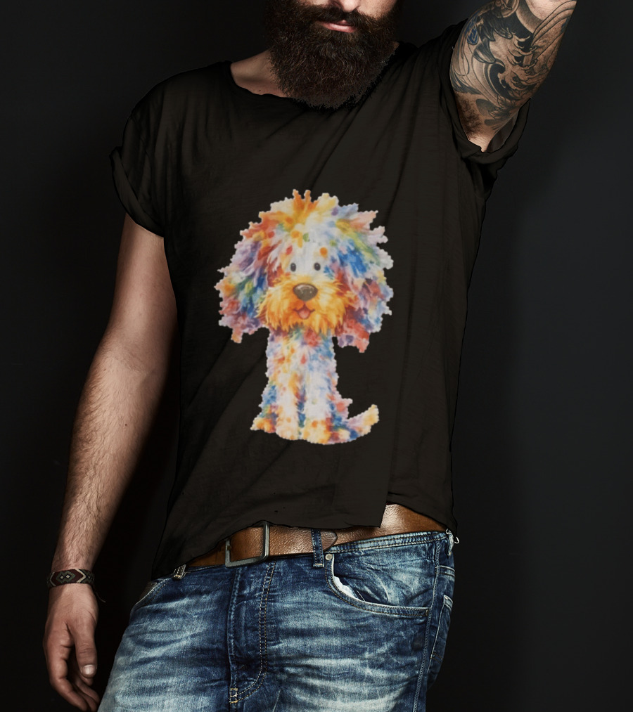 Watercolor Fluffy Dog Colorful Brushstrokes T-Shirt