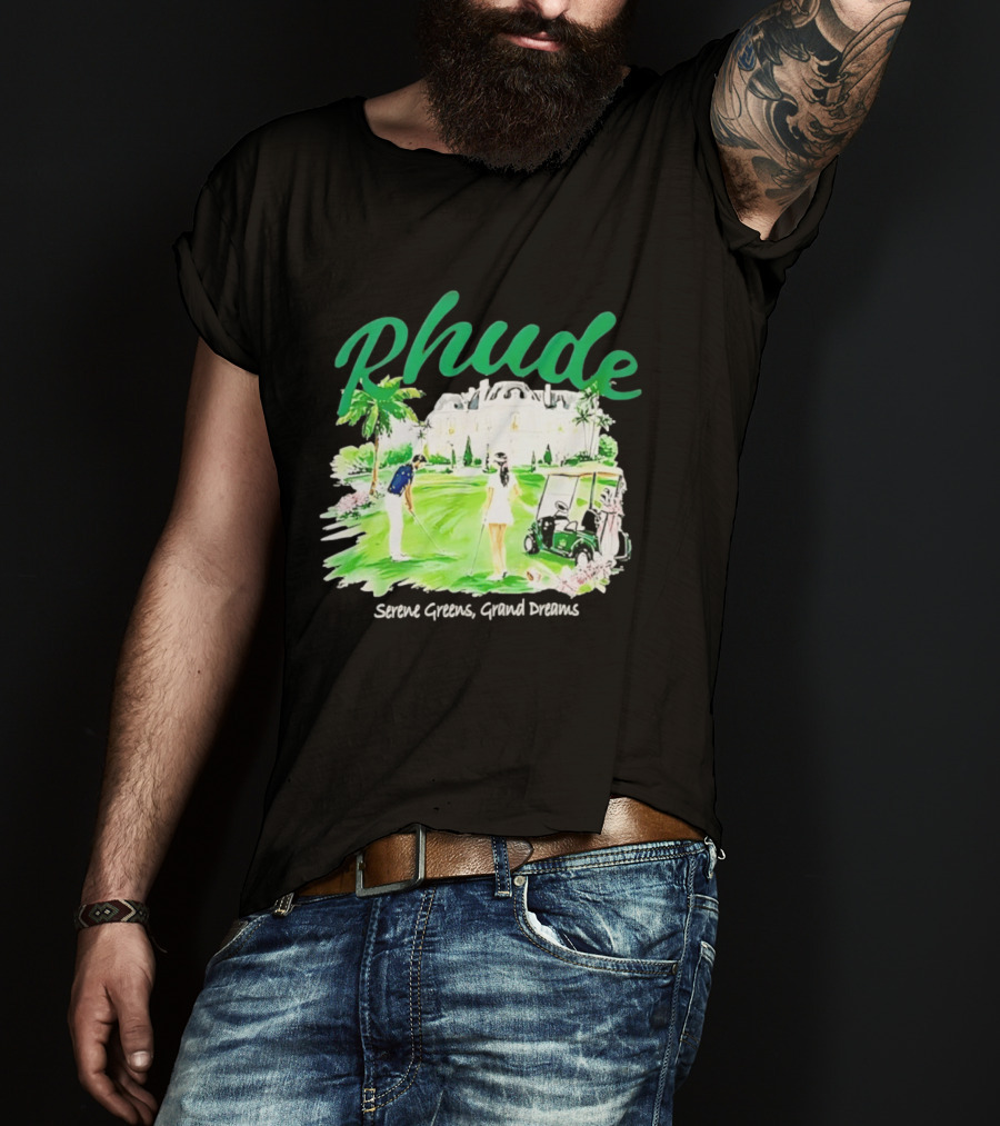 Rhude Serene Greens Grand Dreams Golf Scene Classic Polo Players And Golf Cart Mansion T-Shirt