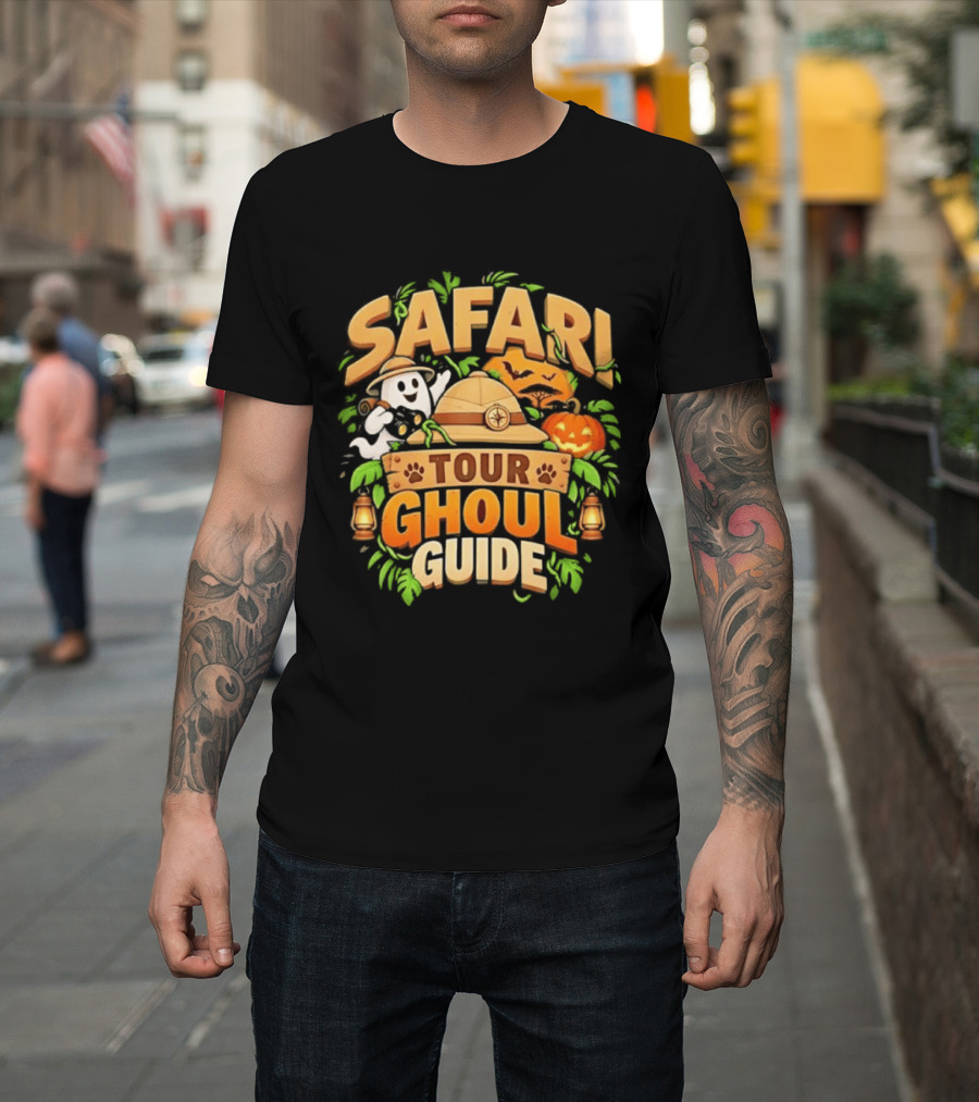 Safari Tour Ghoul Guide Halloween Ghost Pumpkin Adventure T-Shirt