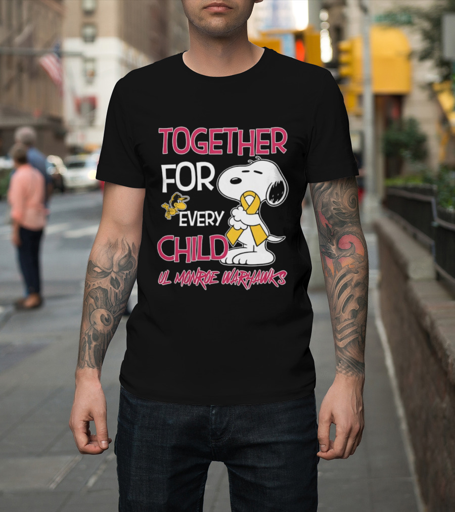 Snoopy Together For Every Child UL Monroe Warhawks Peanuts Support T-Shirt