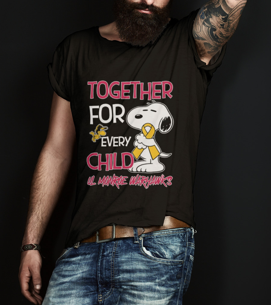 Snoopy Together For Every Child UL Monroe Warhawks Peanuts Support T-Shirt