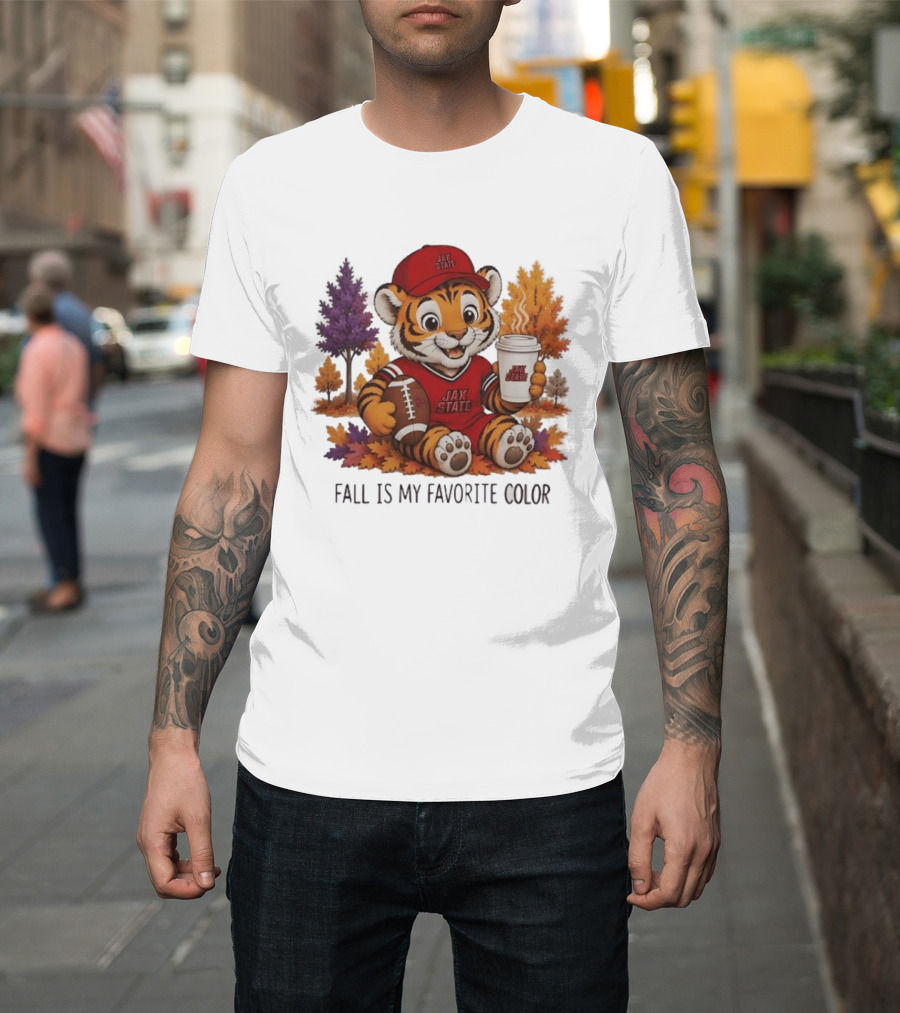 Jax State Tiger Fall Is My Favorite Color Cute Cartoon Tiger Football Autumn Leaves T-Shirt