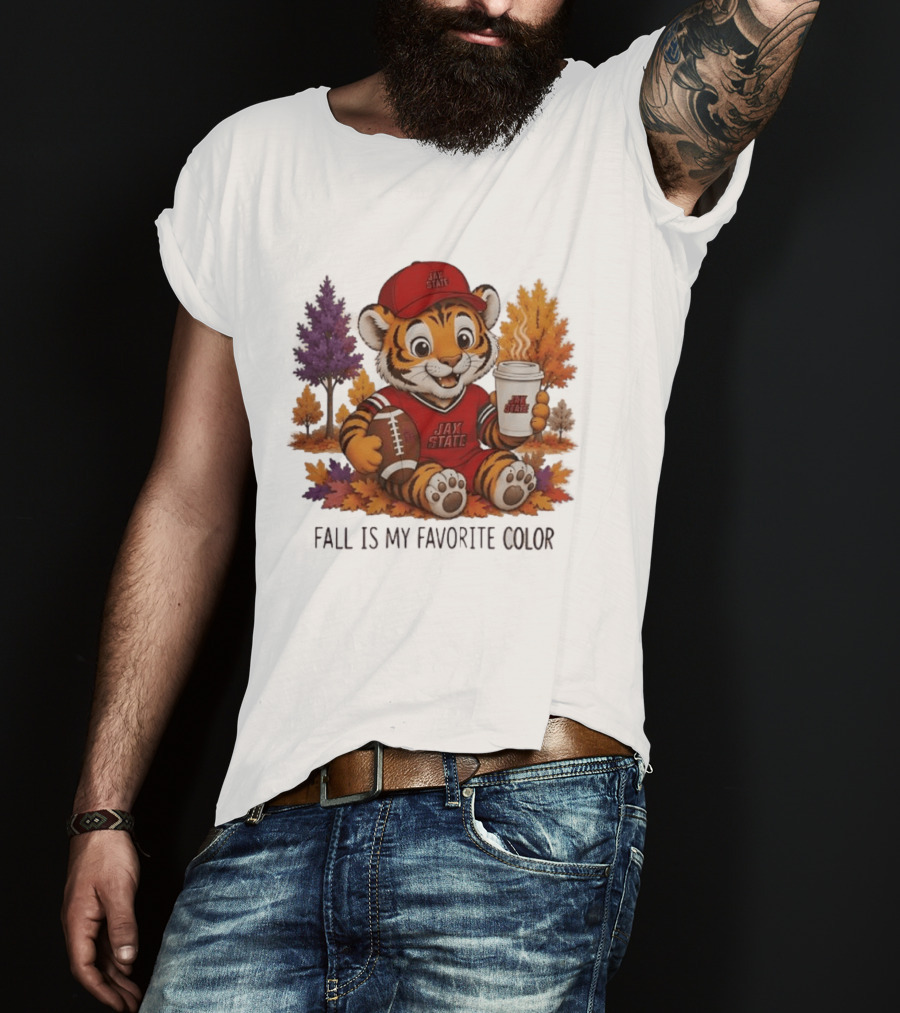 Jax State Tiger Fall Is My Favorite Color Cute Cartoon Tiger Football Autumn Leaves T-Shirt