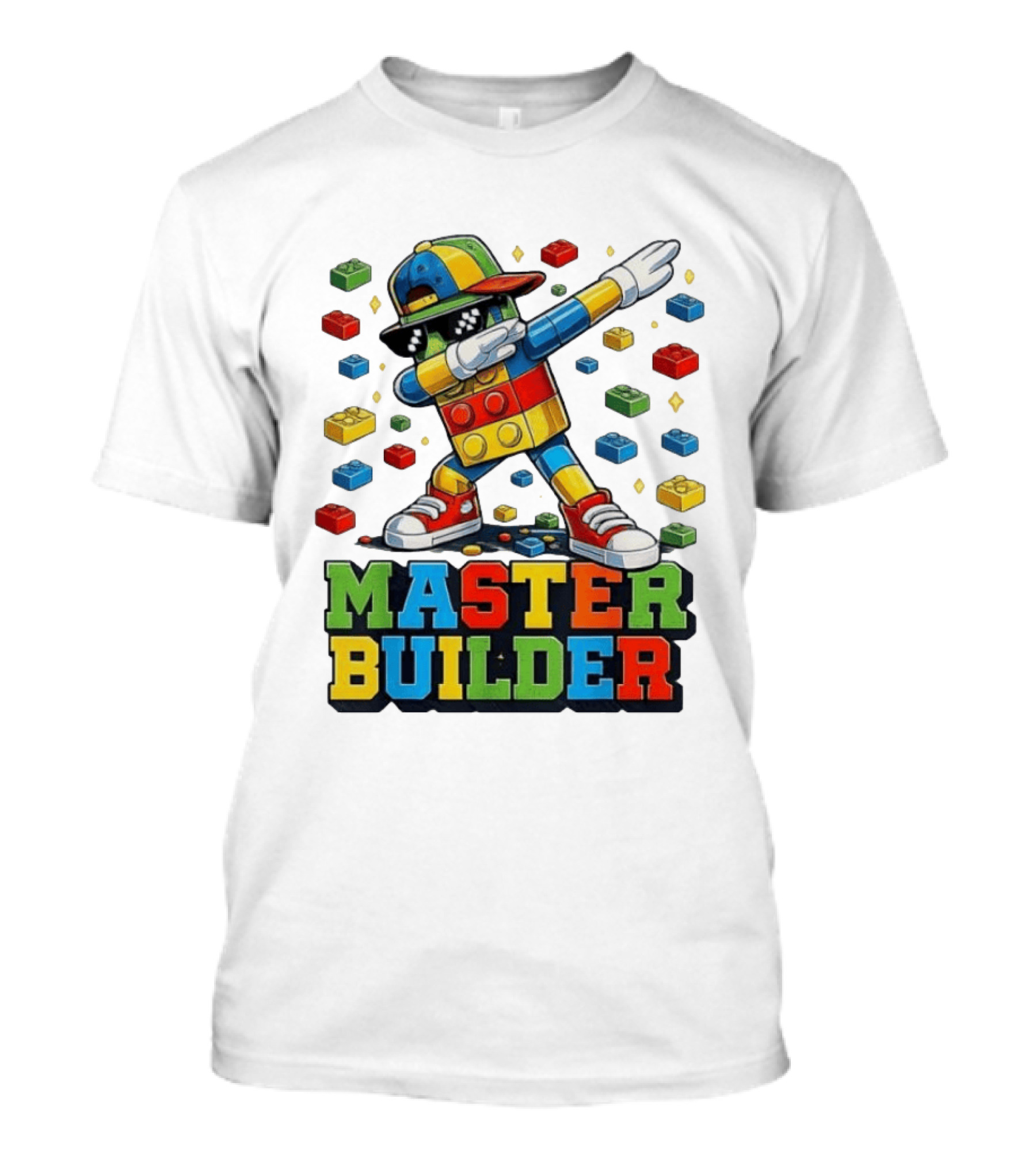 Master Builder Dabbing Colorful Brick Building Blocks T-Shirt