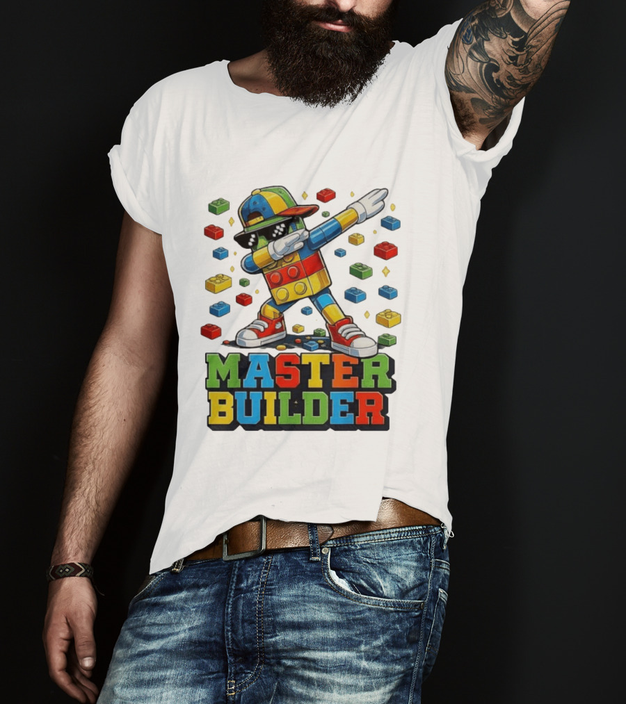 Master Builder Dabbing Colorful Brick Building Blocks T-Shirt