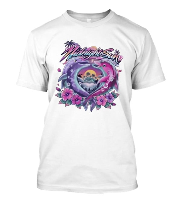 Midnight Sun Heart Dolphins Tropical Sunset T-Shirt
