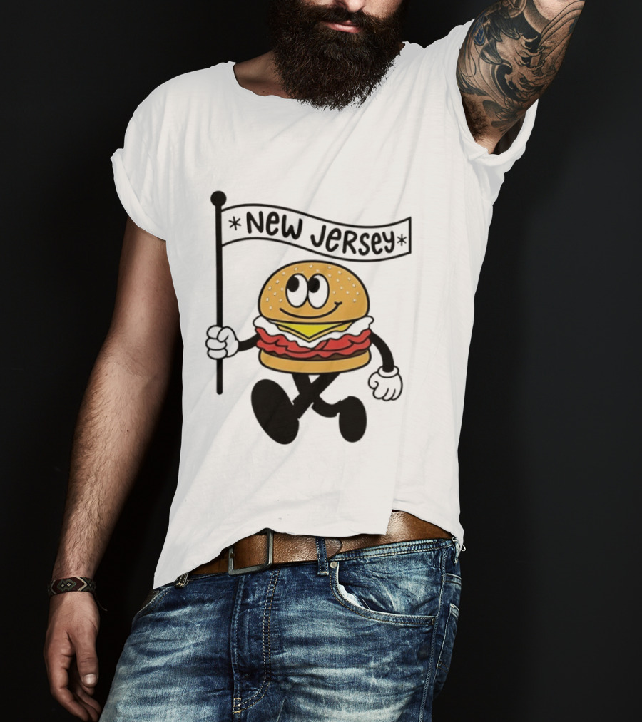 New Jersey Walking Burger Cartoon Food T-Shirt