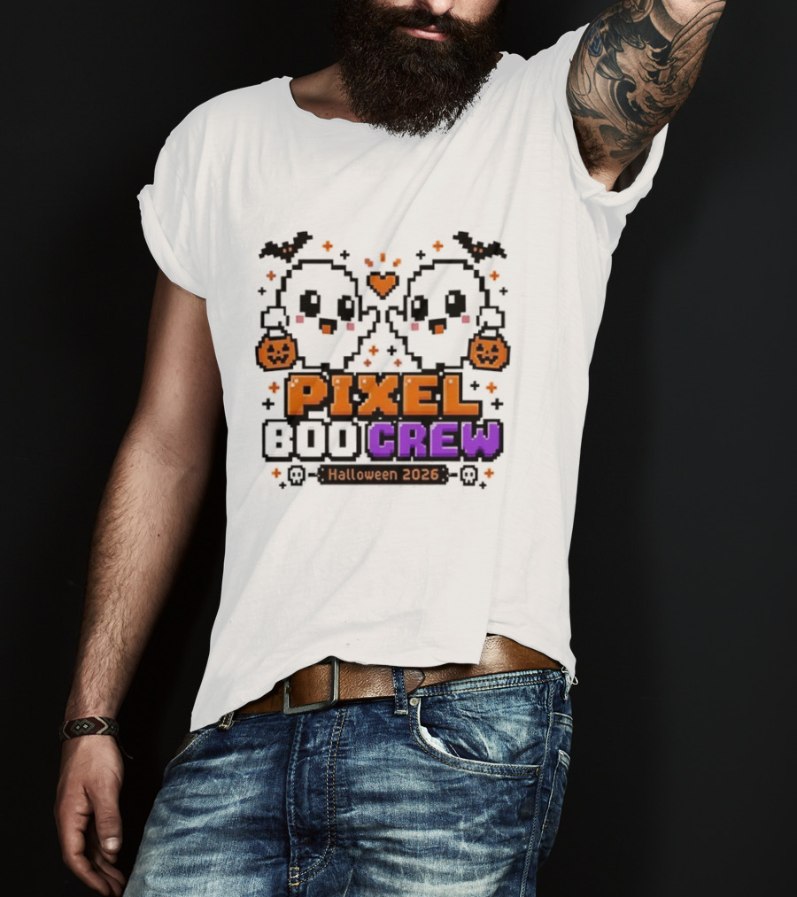 Pixel Boo Crew Halloween 2026 Ghosts Cute Pixelated Spooky Fun T-Shirt