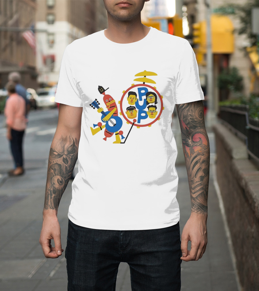 Pup Band Punk Rock Music Cartoon Characters Drums T-Shirt