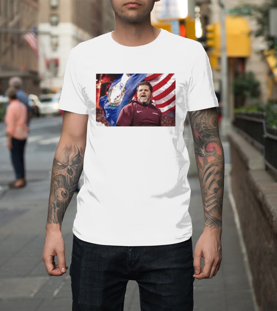 Virginia Tech Hokies Coach Brent Pry With Flags T-Shirt