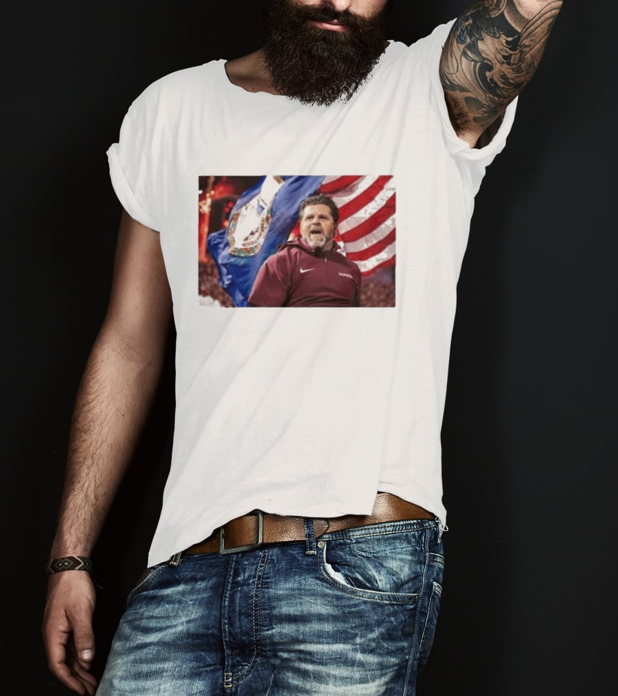Virginia Tech Hokies Coach Brent Pry With Flags T-Shirt