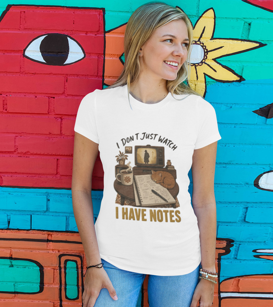 I Dont Just I Have Notes Cute Orange Cat Sleeping On Notebook With Vintage TV And Coffee T-Shirt