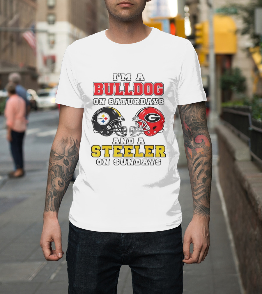 I'm A Bulldog On Saturdays And A Steeler On Sundays Football Helmets T-Shirt