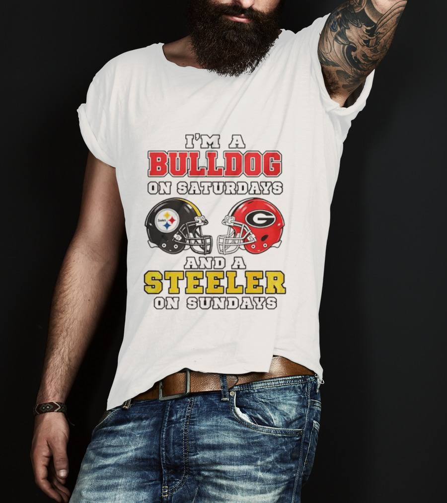 I'm A Bulldog On Saturdays And A Steeler On Sundays Football Helmets T-Shirt