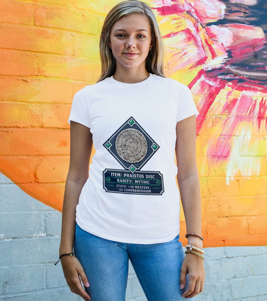 Item Phaistos Disc Rarity Mythic Stats +10 Mystery 50 Comprehension T-Shirt