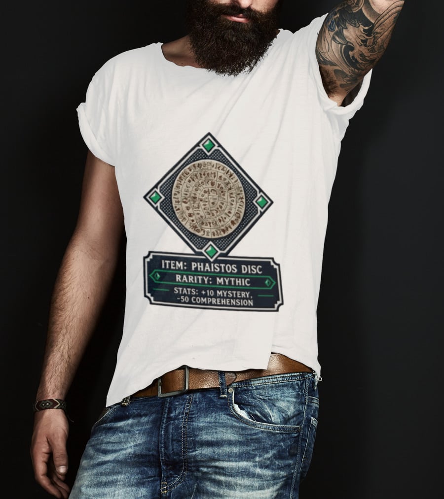 Item Phaistos Disc Rarity Mythic Stats +10 Mystery 50 Comprehension T-Shirt